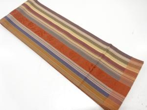 本場筑前博多　縞に花唐草模様織り出し　単半幅帯